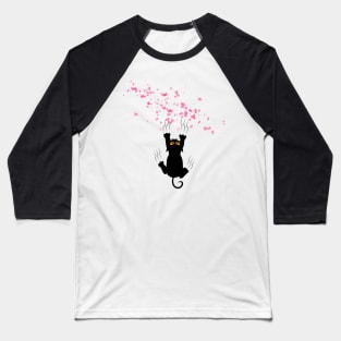 Black Cat Love Sakura Baseball T-Shirt